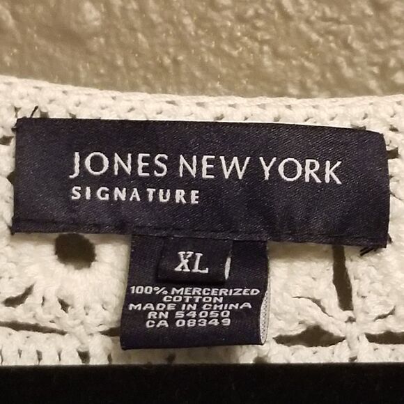 Jones New York L Cardigan Crochet Mercerized 100% Cotton Heavy White Cottagecore - Picture 6 of 9